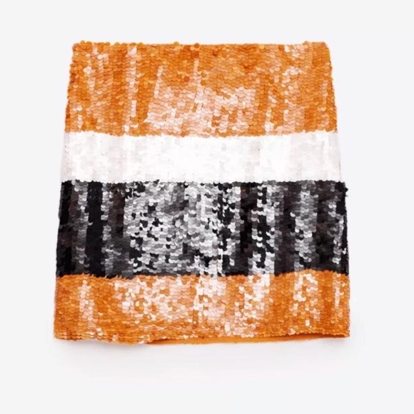 Sequin Color-Block Zara Skirt (Orange/White/Black) - Picture 4 of 5